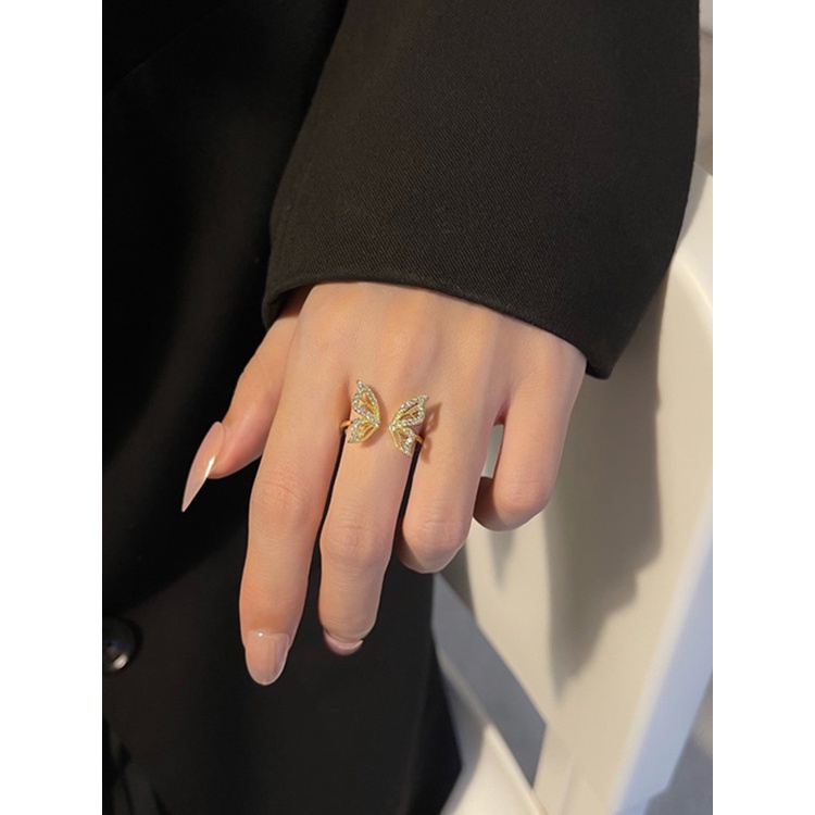 Nhẫn hở hình cánh bướm đính đá kim cương nhân tạo đơn giản phong cách Hàn Quốc làm quà tặng lễ tình nhân OUYOU