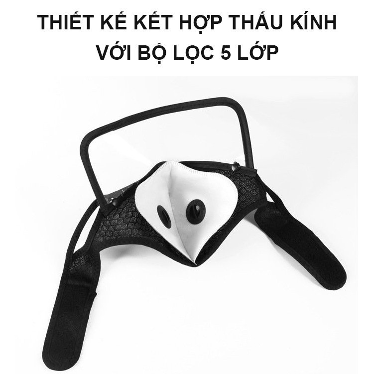 Khẩu trang vải kháng khuẩn than hoạt tính 5 lớp kèm kính bảo hộ chống giọt bắn cho bé 1 tuổi- 7 tuổi