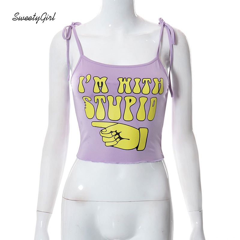 Áo Tank Top Hai Dây Hở Lưng In Chữ Màu Sắc Tương Phản Phong Cách Đường Phố Cá Tính 2022 Cho Nữ
