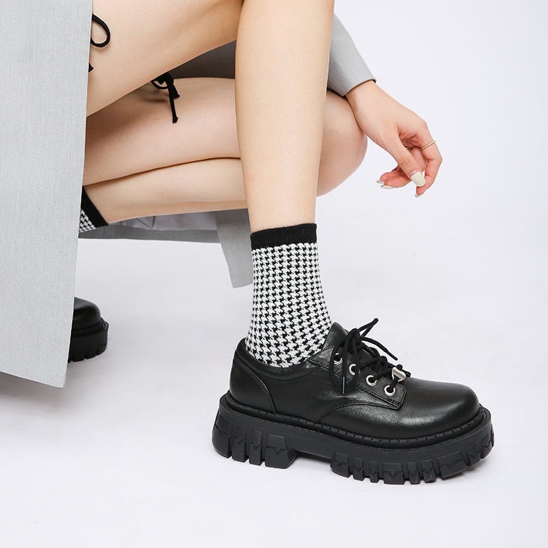 Dealias shoes Giày da nữ đi học đế cao buộc dây phong cách Nhật Bản