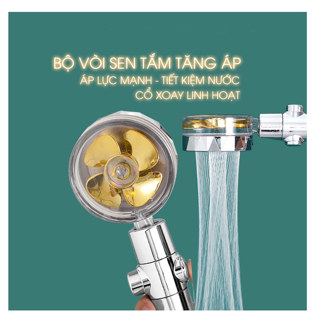 Đầu vòi sen tăng áp Bát sen cánh quạt xoay 360 độ đầu vòi hoa sen có nút nhấn stop tắt bật DB011 SUVADO