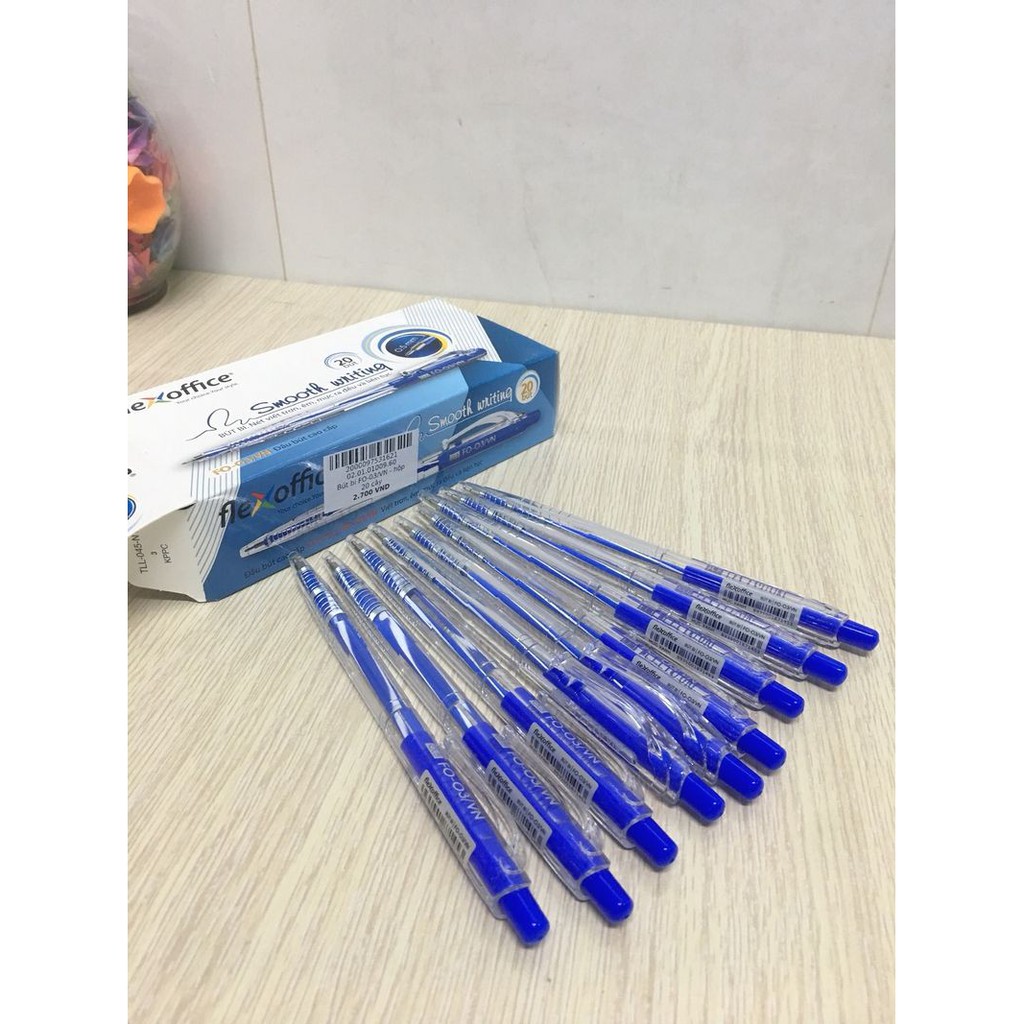 Một hộp bút bi FO-03 flexoffice gồm 20 cái kiểu dáng thon dùng cho học sinh,sinh viên,dân văn phòng.
