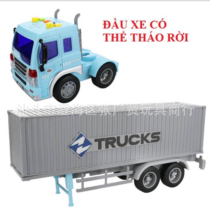 Xe ô tô đầu kéo chở hàng đồ chơi trẻ em mô hình tỉ lệ 1:16 xe có đèn và âm thanh thùng xe mở được cửa