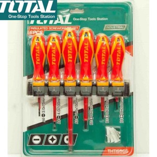Bộ 6 tua vít cách điện 1000v total thtis566 tuốc nơ vít dẹp bake cách điện dca ingco