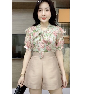 Áo sơ mi nữ bèo vai nơ cổ họa tiết hoa nhí thanh lịch ZYM'S HOUSE K1264