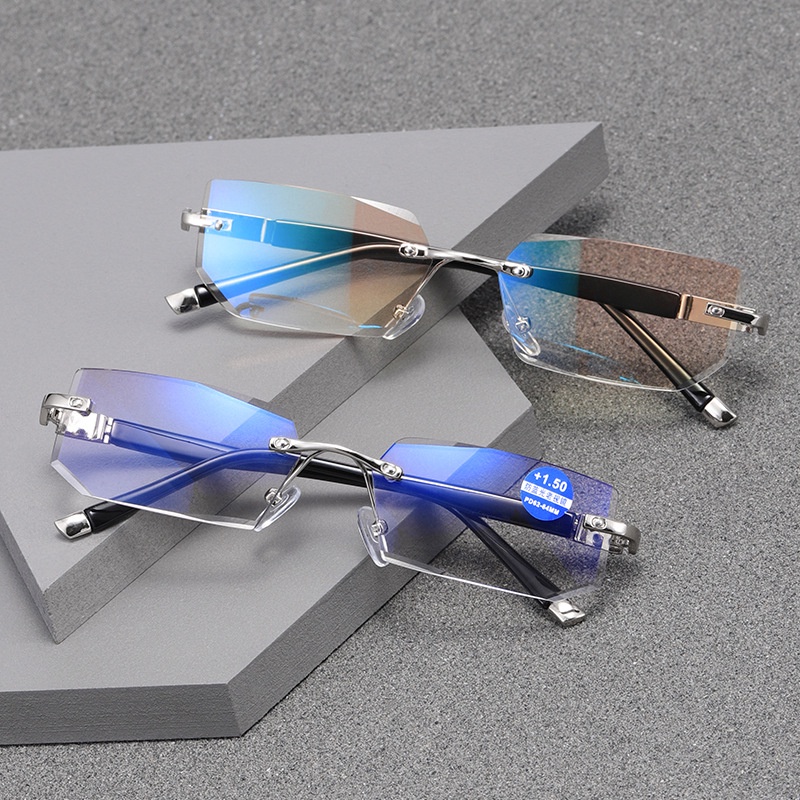 【+0°~+400°Mắt Kính Đọc Sách Không Gọng Chống Ánh Sáng Xanh Cho Người Lớn Tuổi