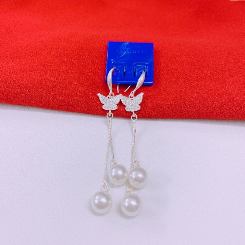Bông tai dự tiệc hình con bướm đính tua dài sang chảnh LINH MIU SILVER