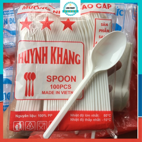 Thìa nhựa, muỗng nhựa cao cấp Huynh Khang  dùng 1 lần LINHMART