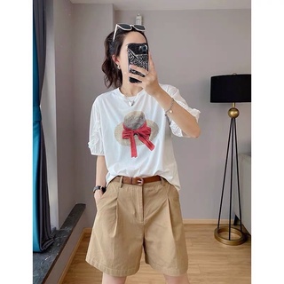 Set áo bèo quần sooc thô kèm belt nữ