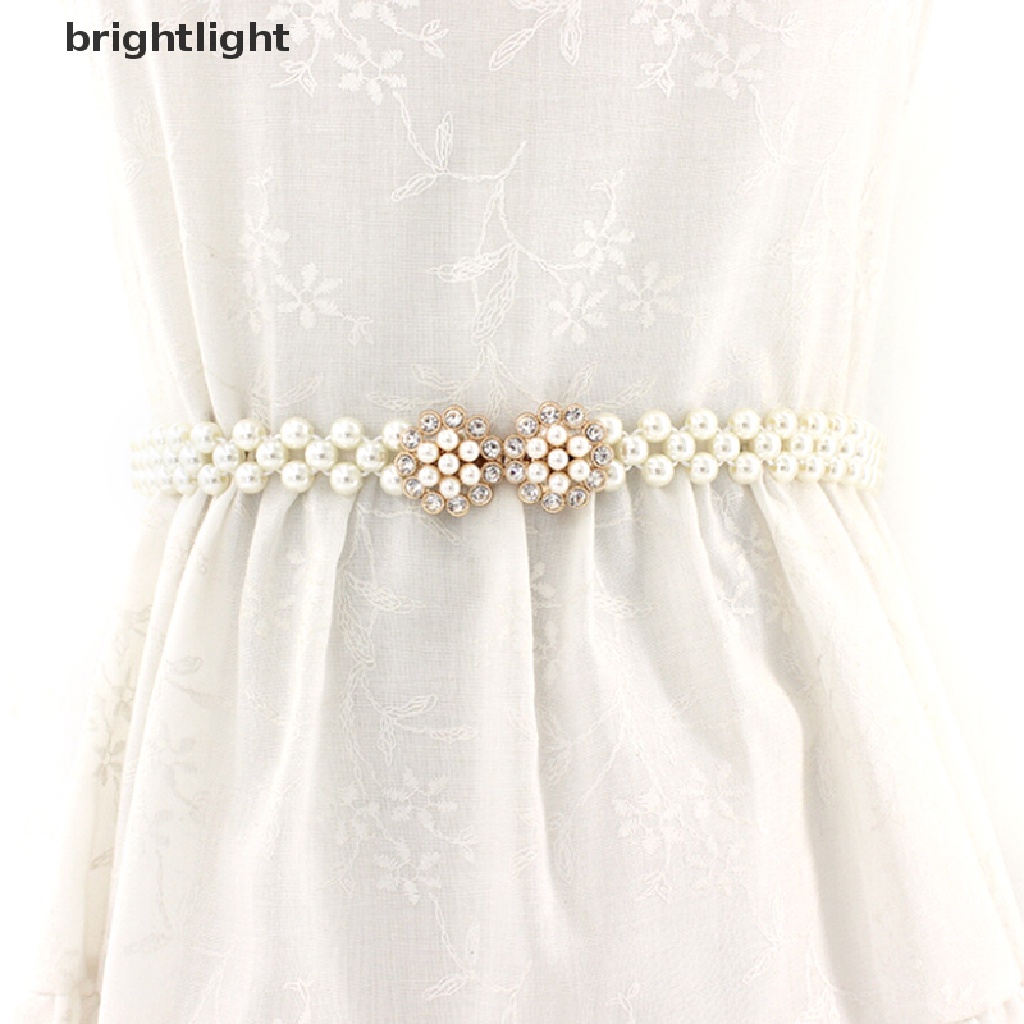 (brightlight) Women Elegant Stretchy Dress Belt Pearls Beads Chain Belt Waistband Fashion [HOT SALE]