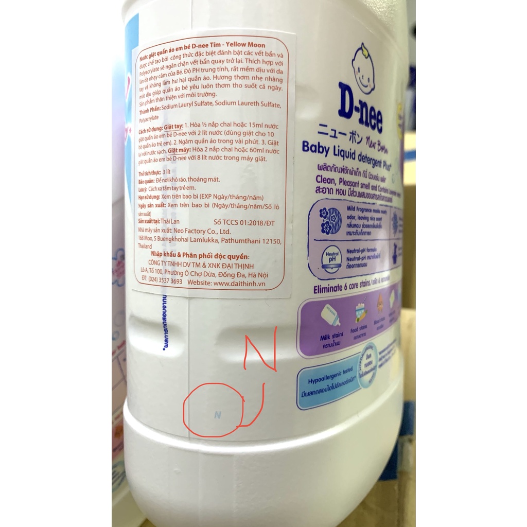 Nước giặt Dnee Thái Lan 3000ml - chính hãng Công ty Đại Thịnh (date mới, 5 màu)