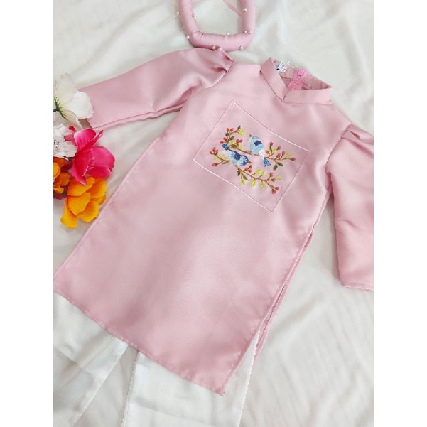 Sét áo dài bé gái 🎀LINLEE🎀chất liệu tapta cao cấp đẹp họa tiết thêu sắc nét 3 màu hồng đỏ vàng