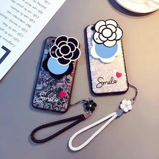 Ốp lưng tráng gương họa tiết hoa có nhẫn móc ngón tay cho OPPO A3S A5 F9 F7 F5 F3 A77 A83
