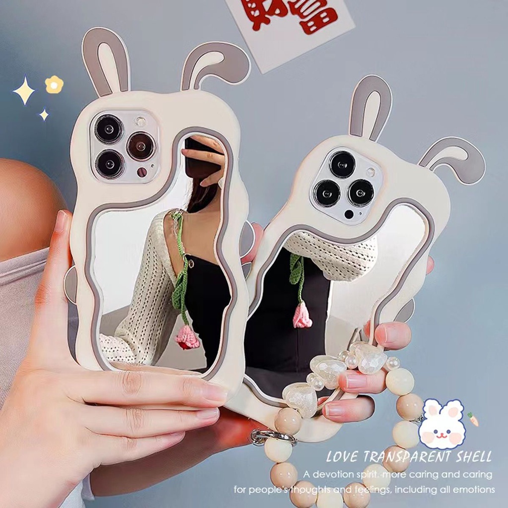 Ốp Điện Thoại Silicone Tráng Gương Họa Tiết Tai Thỏ Cho Iphone 14 Promax 13 12 11