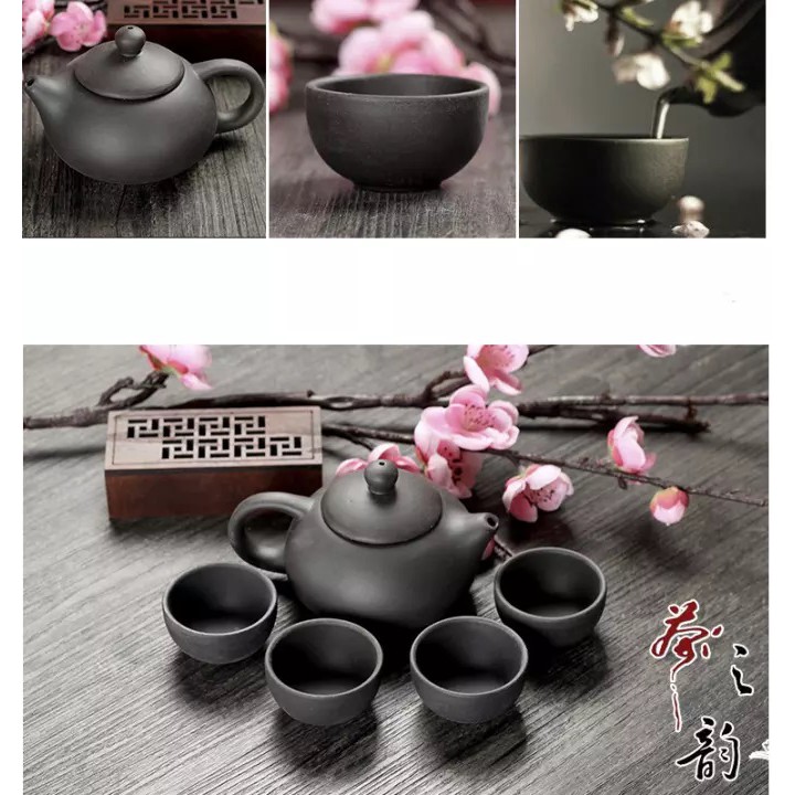Bộ bình trà 4 tách kiểu Nhật hoạ tiết trơn có hộp nhìn rất sang trọng