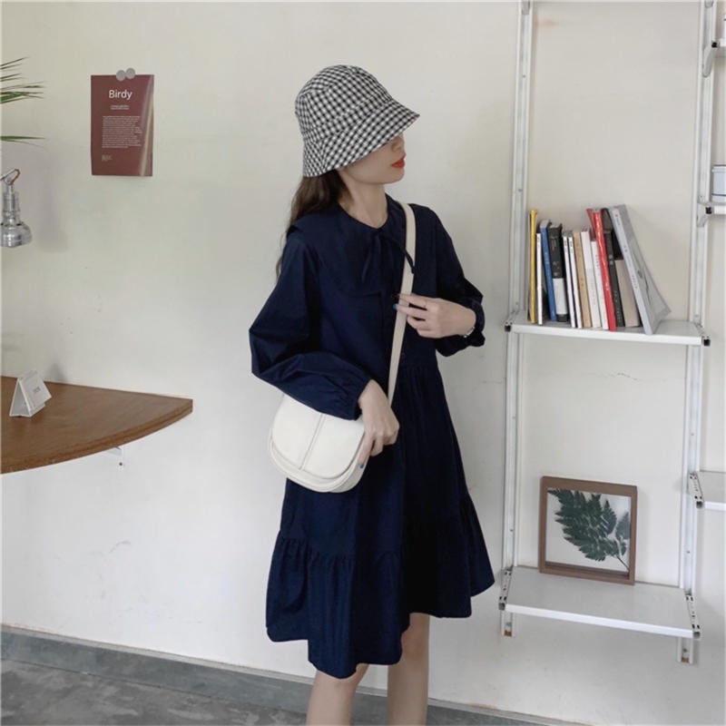 Đầm cổ thủy thủ dáng rộng thiết kế mới thời trang mùa xuân thu theo phong cách hàn quốc cho nữ