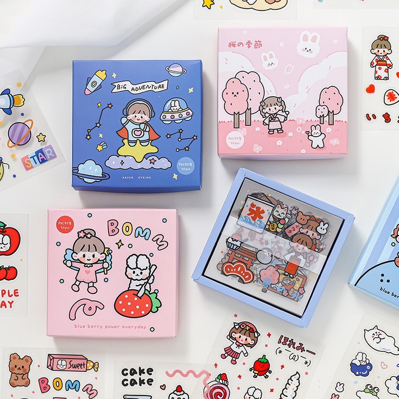 🌍Set 50 tấm sticker cute dễ thương