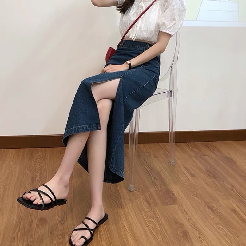 Chân váy jean dài xẻ tà bigsize ulzzang order