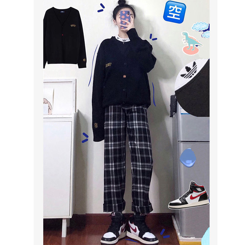 Quần Tây Ống Đứng Kẻ Sọc Ca Rô Phong Cách Hàn Quốc Cho Nữ Size S-4Xl