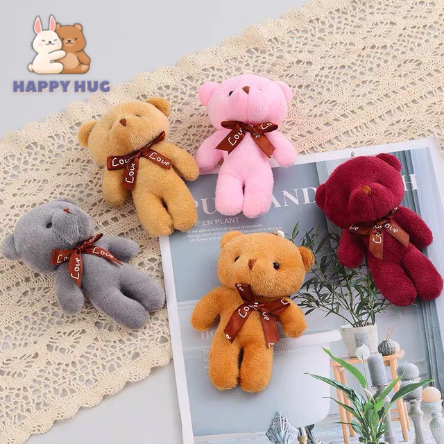 Móc khóa gấu bông,móc treo ba lô đính nơ dễ thương size 12cm, lông ngắn mềm mịn - Happy Hug