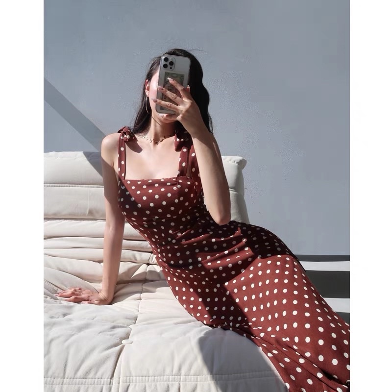 Đầm chấm bi hai dây bản to/mảnh