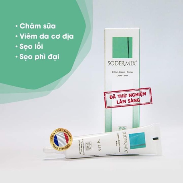 Cream Sodermix - kem bôi hỗ trợ sẹo lồi, sẹo phì đại, chàm (eczema), chàm sữa, viêm da cơ địa, vảy nến, ngứa...(Pháp)