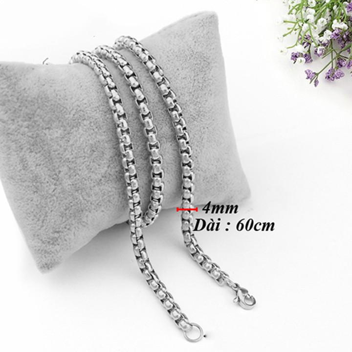 Dây chuyền inox nam 4mm bông dừa khít đẹp màu trắng