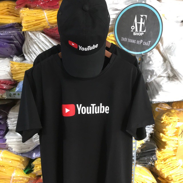 (SALE) Bộ áo thun và nón kết in logo youtube