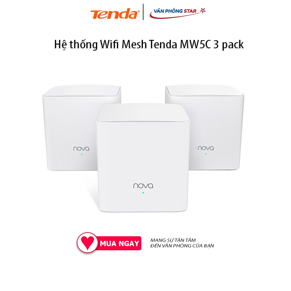 Hệ thống Wifi Mesh Tenda MW5C 3 pack Chuẩn kết nối: 802.11 a/b/g/n/ac Tốc độ 2.4GHz: 300Mbps; 5.0GHz: 867Mbps