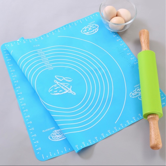 bộ cán lăn bột silicon +Tấm lót nhào bột silicone/thảm nhào bột chống dính 50x40cm