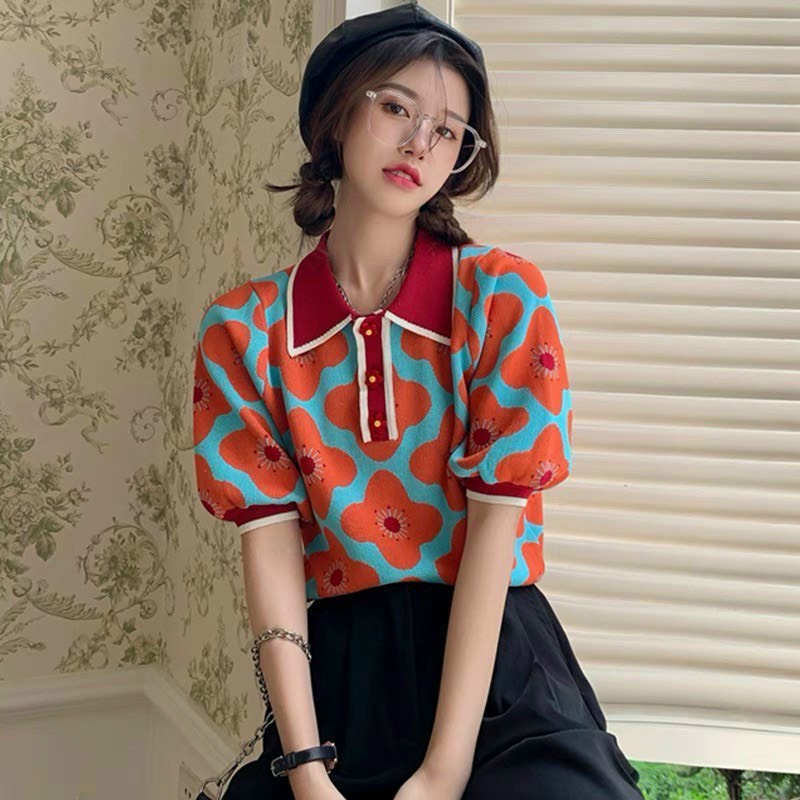 Áo len hoa cổ bẻ khuy hoa hot trend