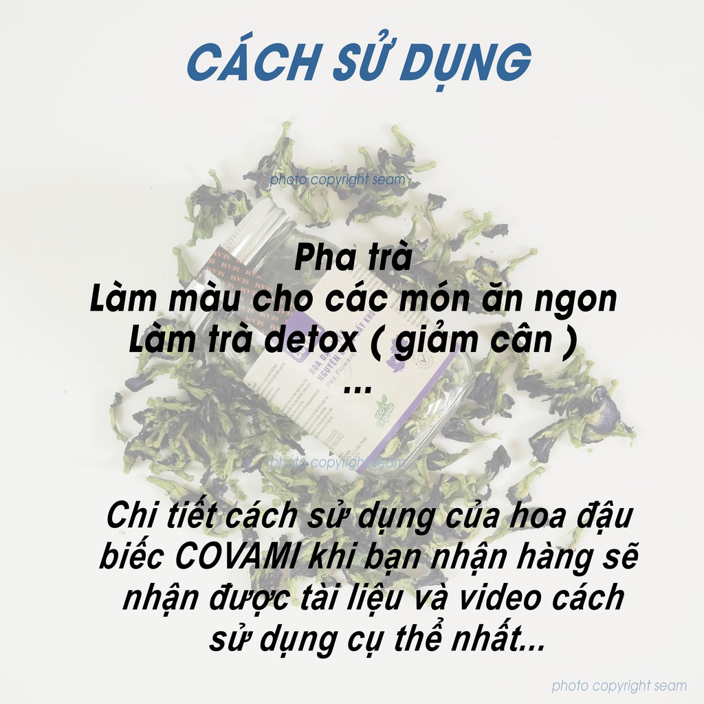 Trà hoa đậu biếc hữu cơ sấy khô nguyên bông không vụn nát hũ thuỷ tinh 100gr COVAMI