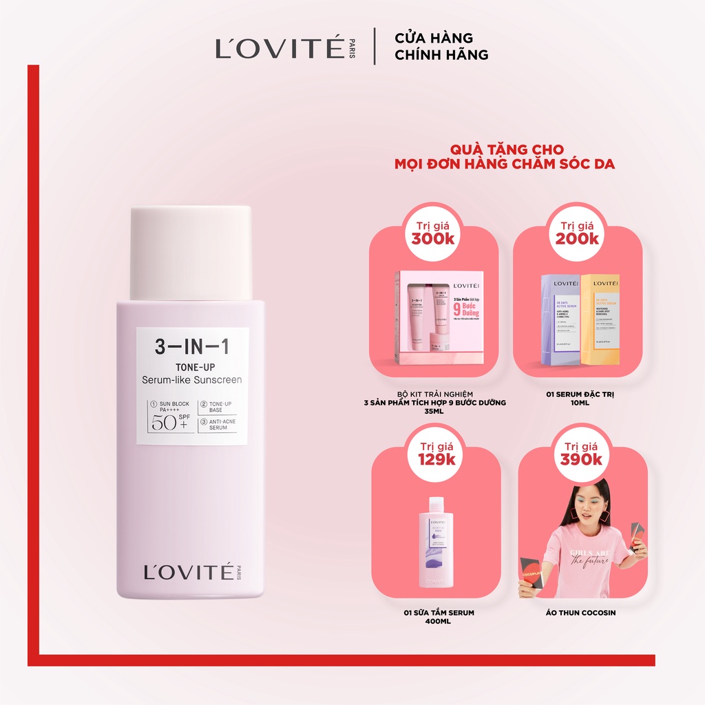 Kem chống nắng nâng tông Lovite 3-in-1 Tone-up Serum-like 50ml