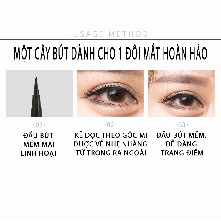 Bút kẻ mắt nước dạ đen nâu lâu trôi không lem nhoè nhanh khô chống thấm nước đầu mảnh bền màu kẻ mắt nội địa trung KM03