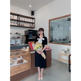 Đầm thắt nơ đính nút tiểu thư (ẢNH THẬT)