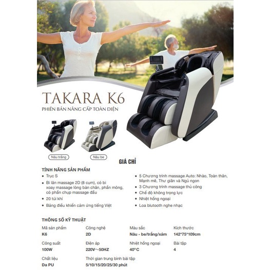Ghế Massage Toàn Thân Takara K6, Với Con Lăn Mông Và Trục Cơ Sở Kéo Dài - Ruby group
