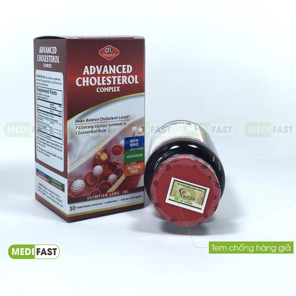 Advanced Cholesterol Giảm mỡ máu cao nhập khẩu Hộp 30 viên từ thảo dược, tốt cho tim mạch từ Olympian Labs của Mỹ
