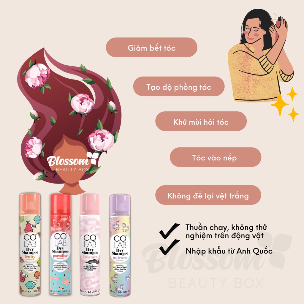 Dầu Gội Khô COLAB (Anh Quốc) | Giảm dầu bết, Dưỡng Tóc Mềm Mượt, Tóc Sạch Bồng Bềnh