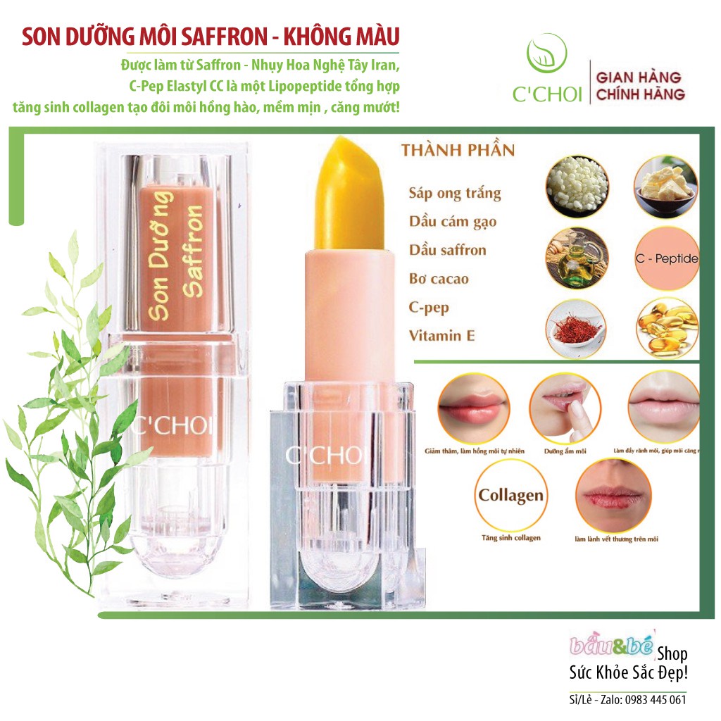 Son dưỡng môi nghệ tây Saffron C’Choi không màu Giảm thâm làm hồng môi tự nhiên