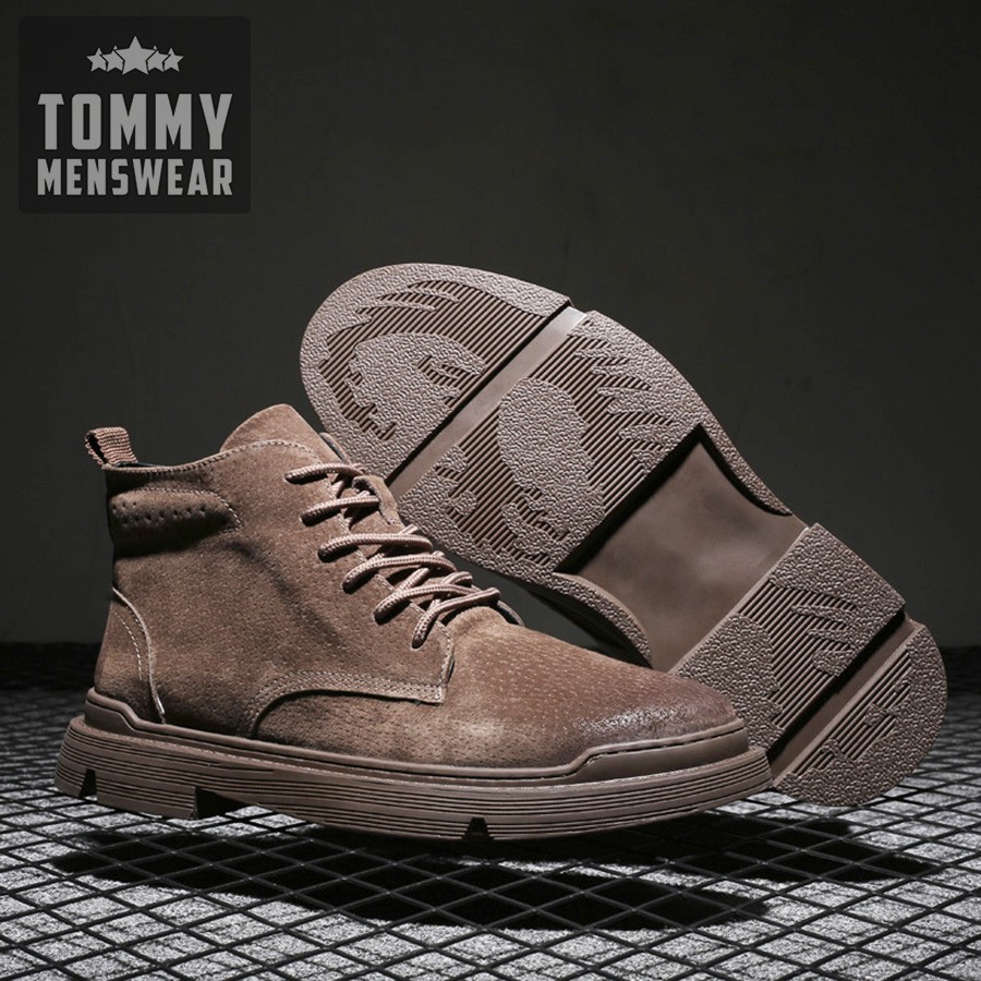 Giày Nam Cao Cấp Nam Hàng Hiệu Chính Hãng Đế Khâu TOMMY Giày Boot Nam Da Lộn Cổ Cao GNK18