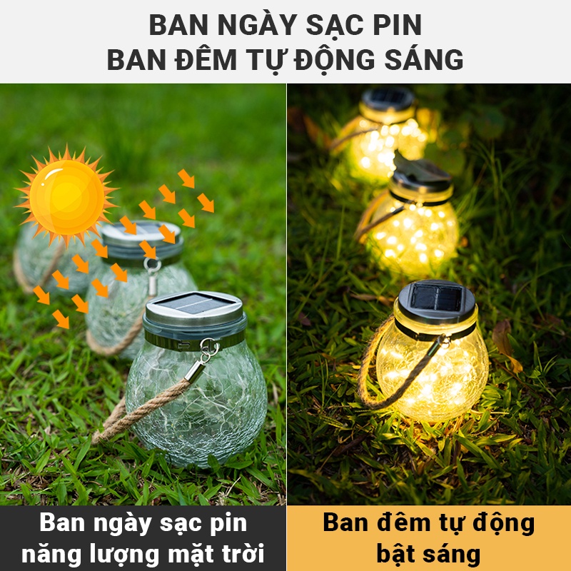 Đèn LED trang trí hình dáng lọ thủy tinh siêu đẹp sạc pin bằng năng lượng mặt trời không tốn tiền điện