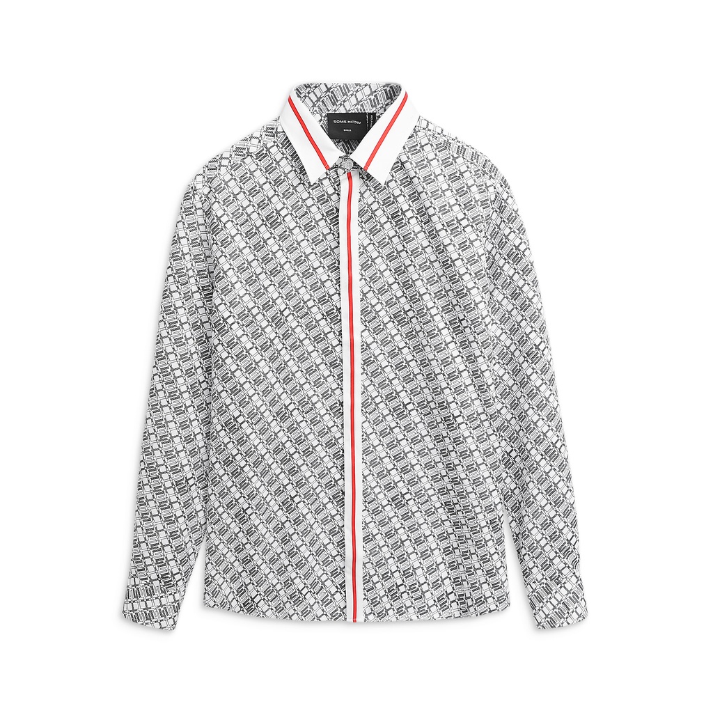 Áo Sơ Mi Nam Fancy Mono White , Chất Cotton Blend Thoải Mái , SM005991,SOMEHOW