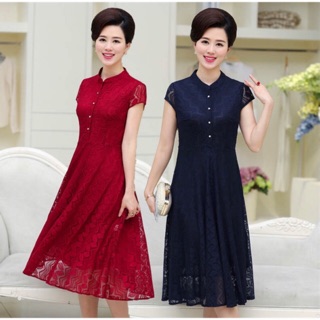 Váy ren trung niên ngắn tay l-5xl