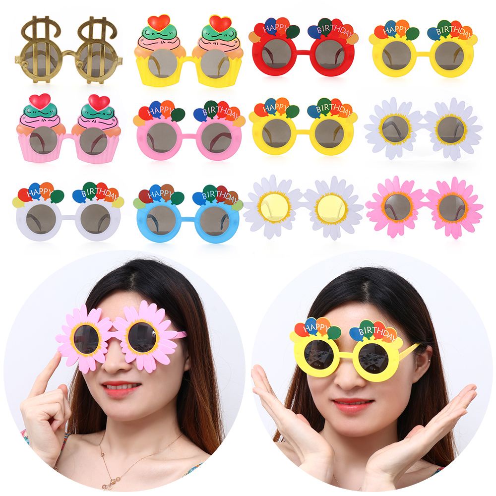 Kính mát hình hoa và nhiều kiểu dáng vui nhộn tùy chọn cho tiệc sinh nhật