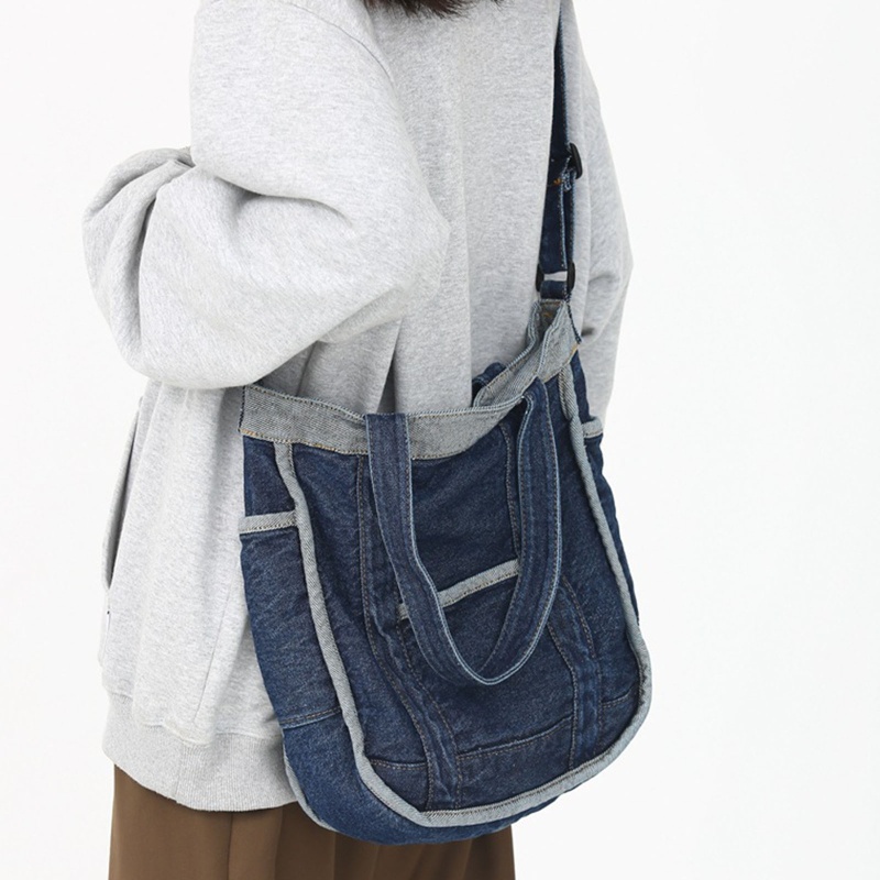 Túi Xách Denim Đeo Vai Kích Cỡ Lớn Phong Cách Retro Dành Cho Nữ