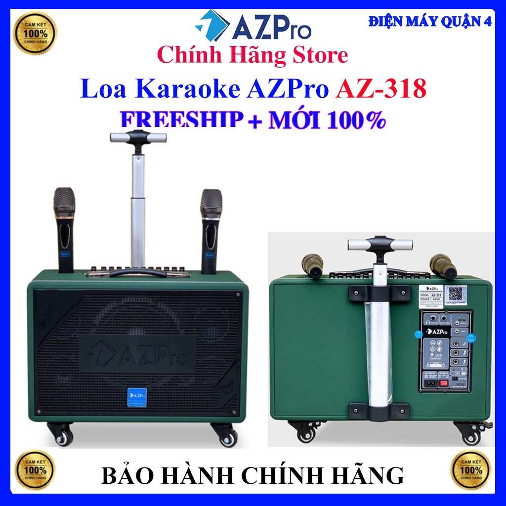 Loa Karaoke AZPro AZ318, AZPro AZ-318 Bass 20cm, Kèm 2 Micro, Hàng chính hãng