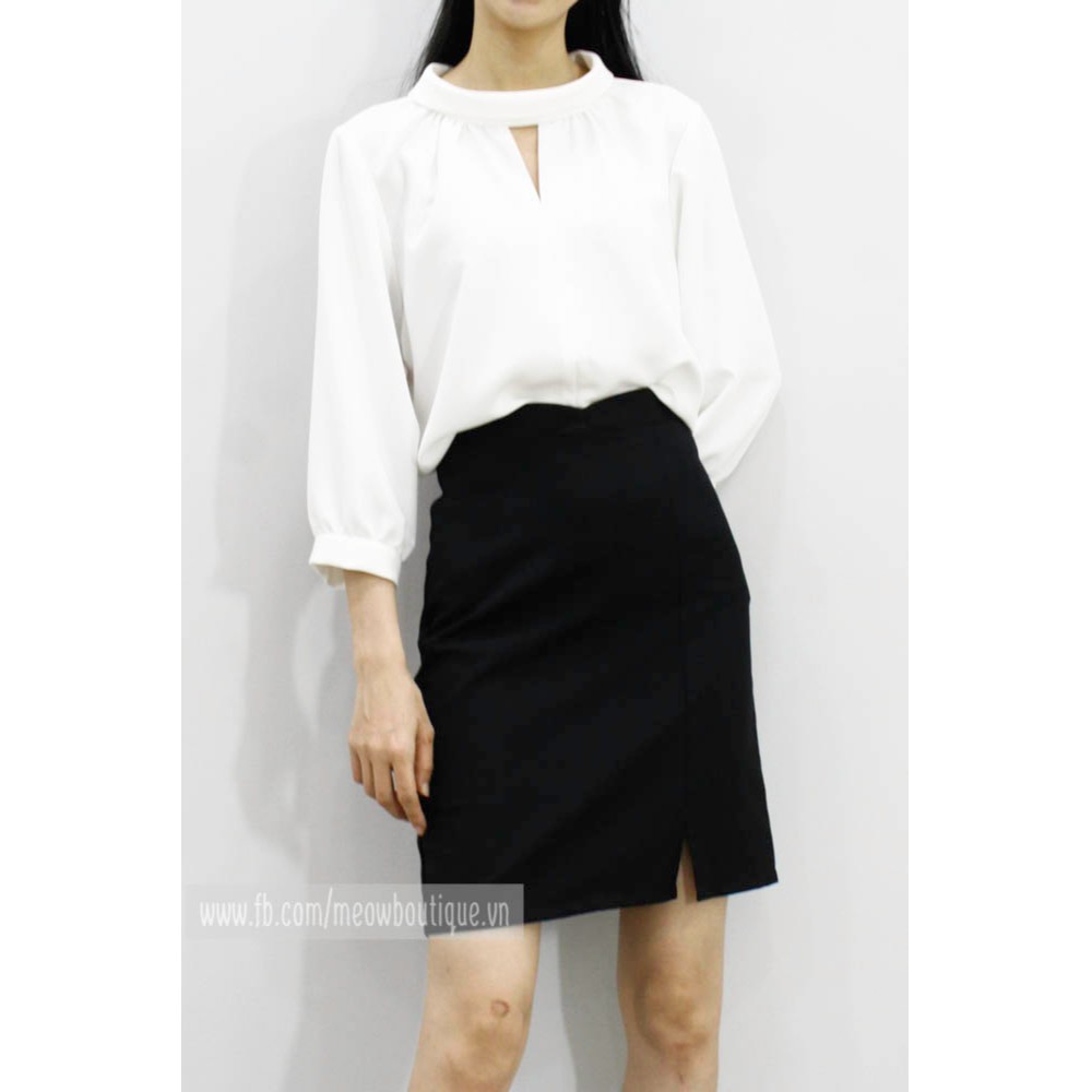 [Hình thật tự chụp] Váy Công sở Lưng Tròn Xẻ Trước dáng chữ A Meow Boutique | BigBuy360 - bigbuy360.vn