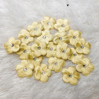 Bông thêu sẵn đính đá xoàn cườm trai bạc hoa mai kết áo trang trí dễ thương