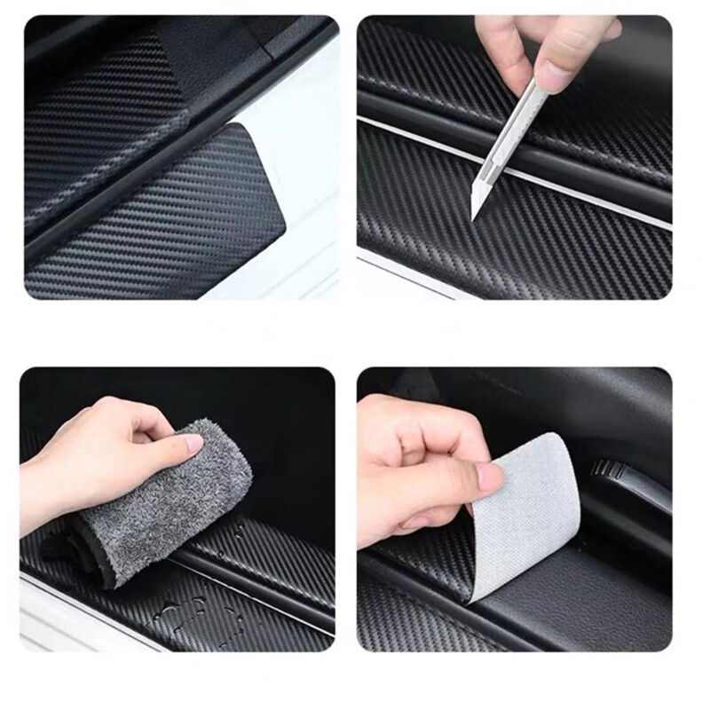 Set 4 Miếng Dán Sợi Carbon Chống Trầy Cho Cửa Xe Hơi