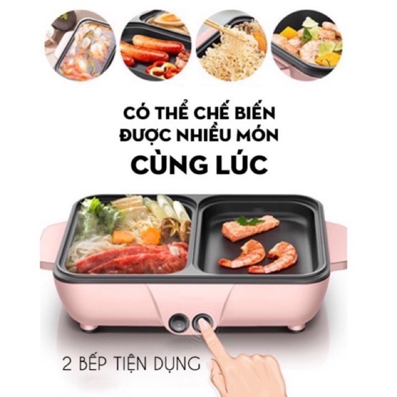 Bếp nướng lẩu 2 ngăn Hàn Quốc🥘 - Bếp Điện Đa Năng -Nồi Đôi Mini Nướng và Lẩu 2 in1